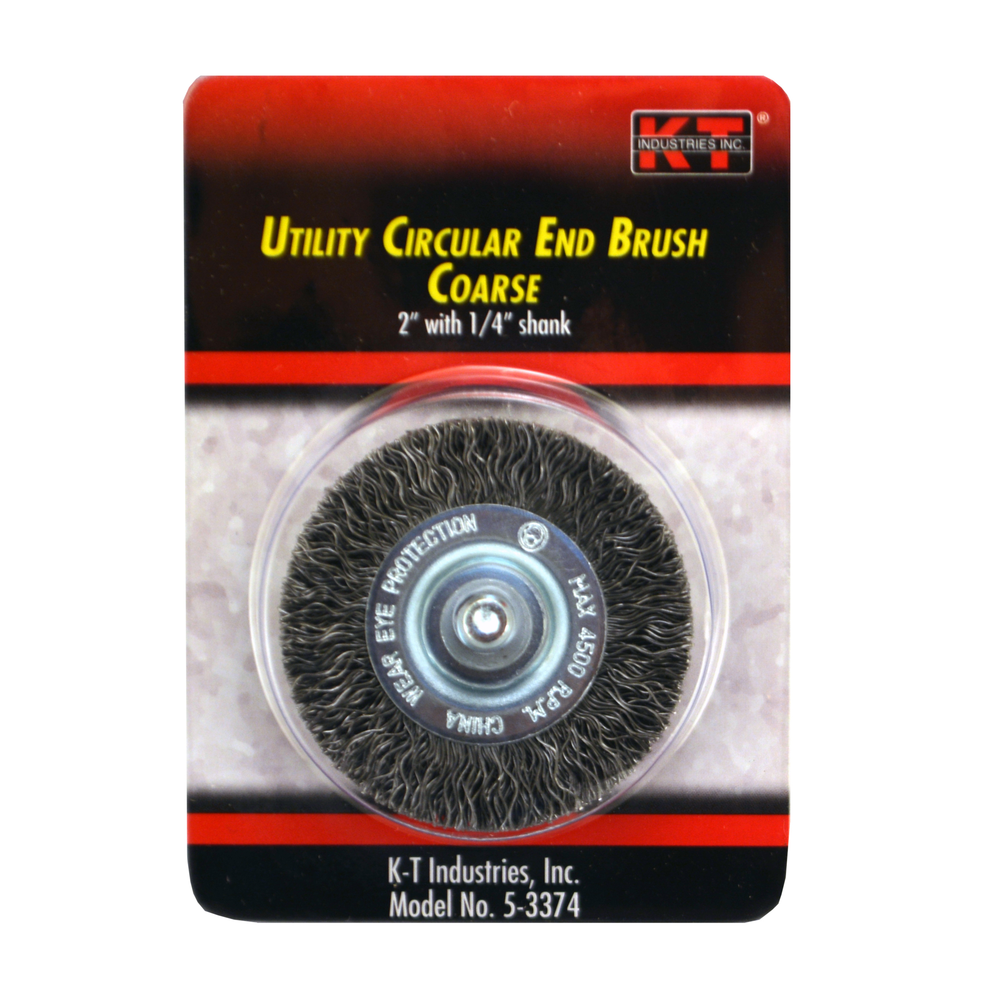K-T Industries Circular End Brush — 2in., Coarse, 1/4in. Shank, 4,500 RPM, Model# 5-3374